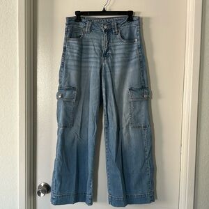 Wide leg jeans stretch American eagle Size 6 short baggy blue jeans 90s vibe